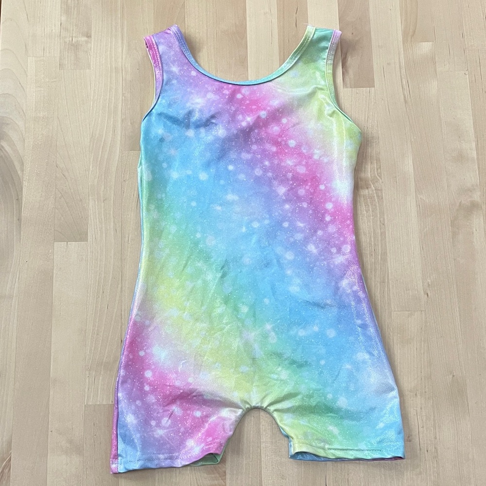 Colorful gymnastics leotard / biketard, size 6